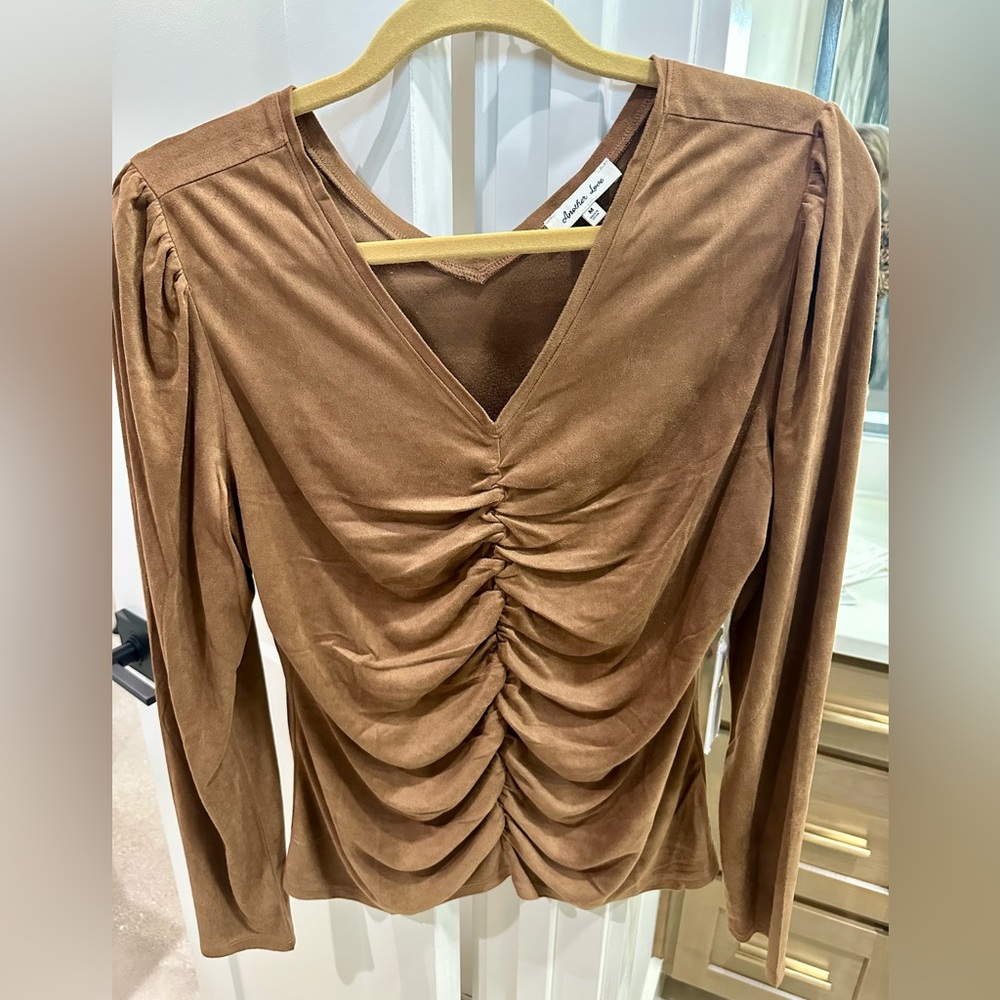 Another Love brand, Long sleeve, V neck, sueded material shirt.